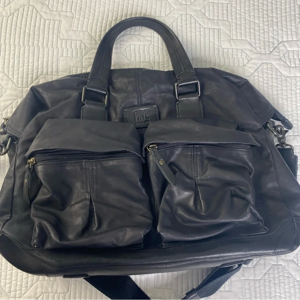 Frye Black Canvas And Leather Crossbody Travel Overnight Scout Bag
